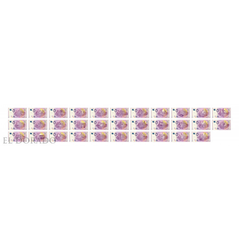 World 0 Euro Souvenir Notes Football Set (Low Numbers 3 Digits) 2018